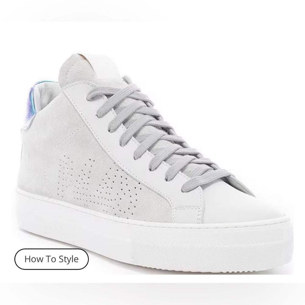 P448 Grey and White High-Top Sneakers with Iridescent Heel